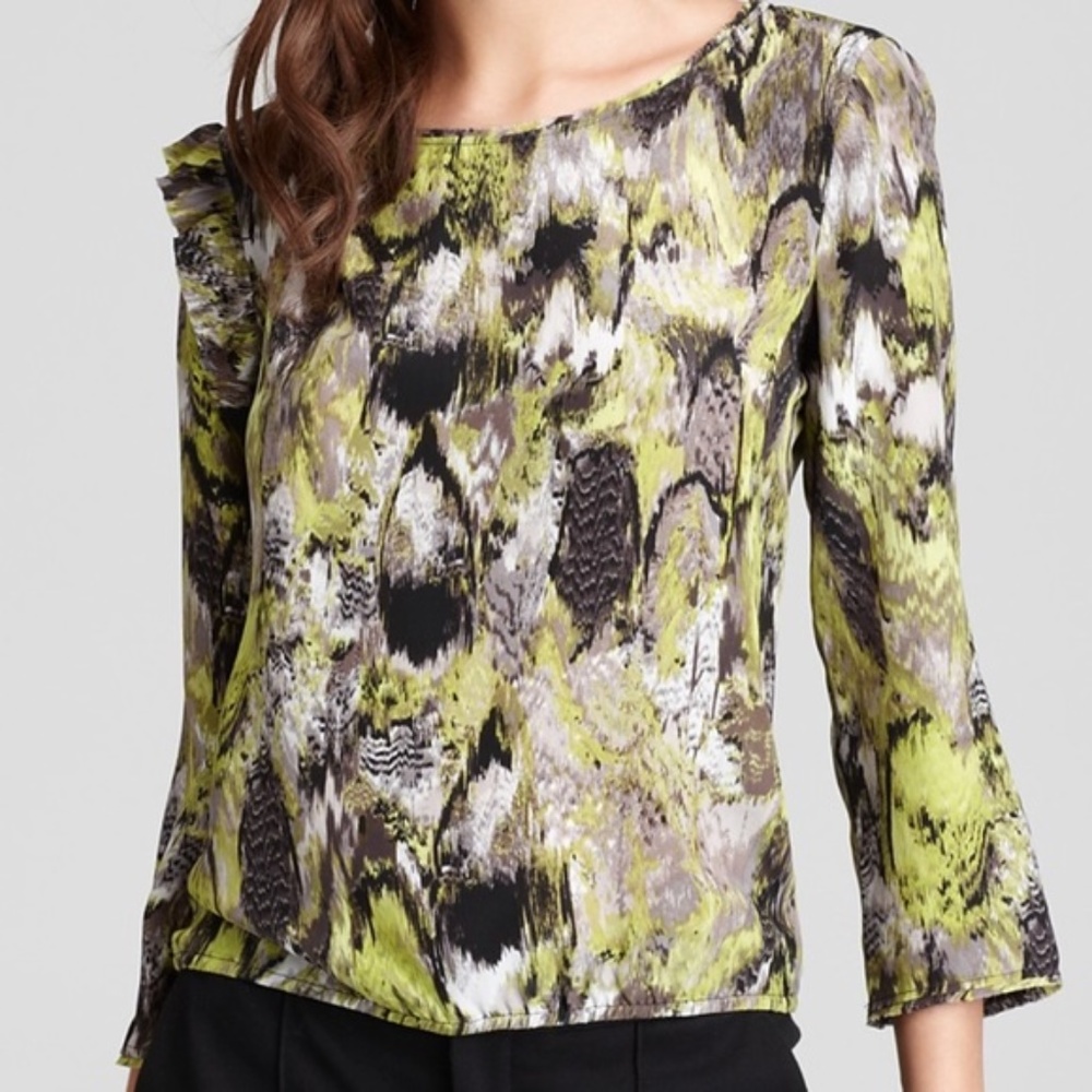 BCBG Maxazria Elma Side Drape 100% Silk Top Blouse